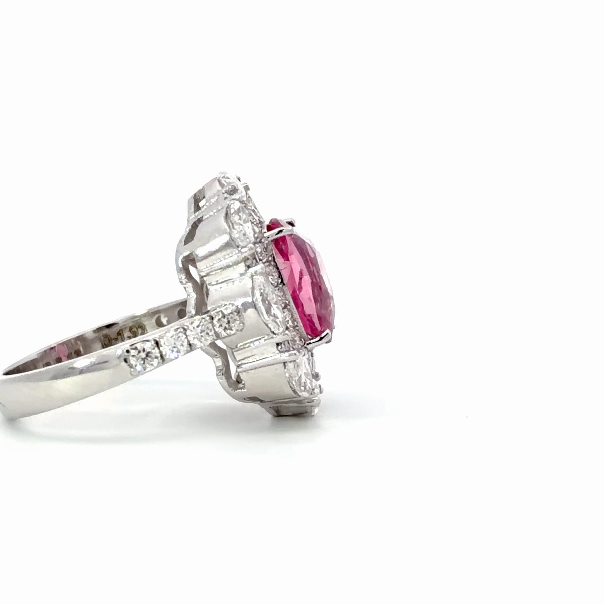 Natural Vivid Pink Sapphire Double Halo Cocktail Ring — White Gold