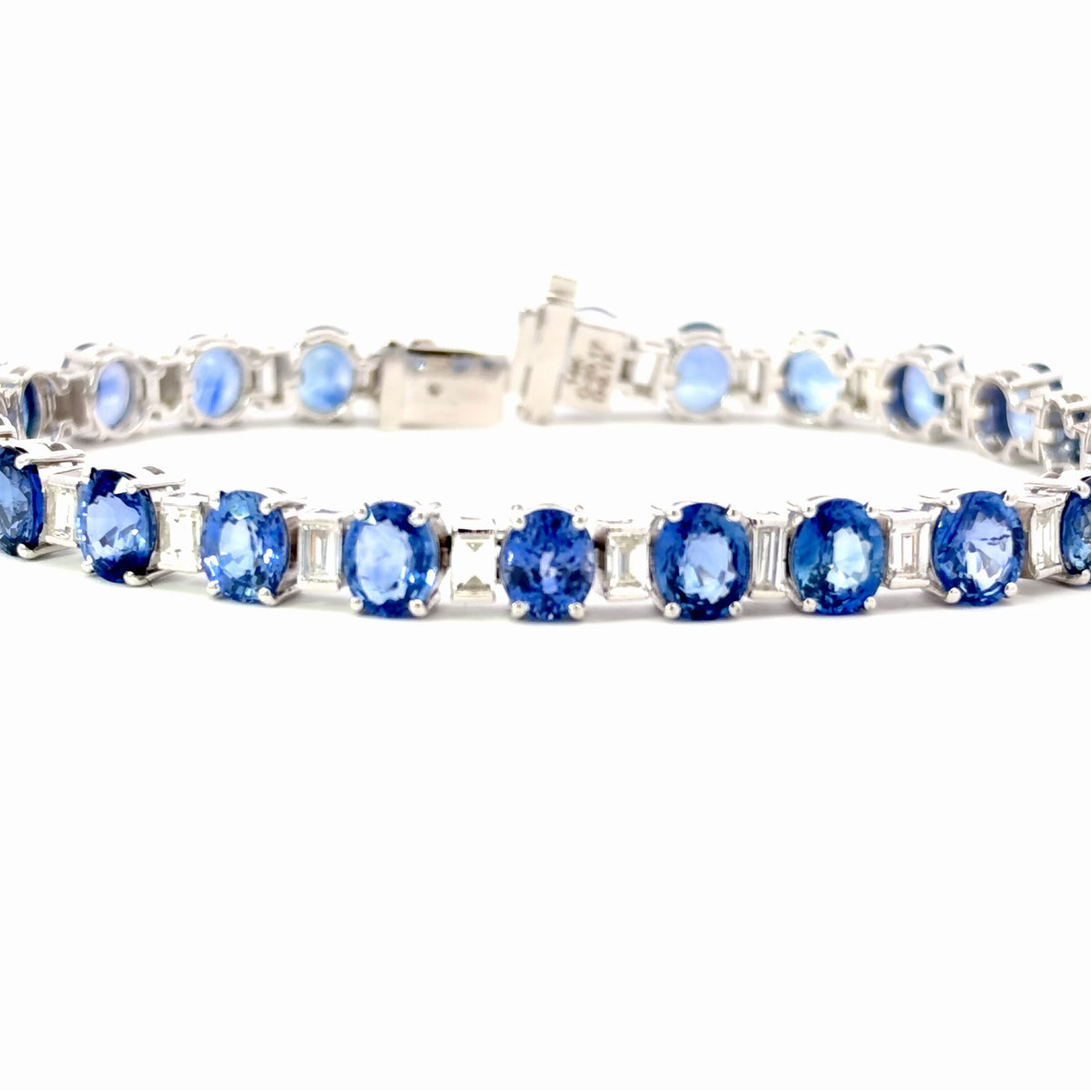 Natural Cornflower Blue Sapphire Oval Tennis Bracelet in White Gold