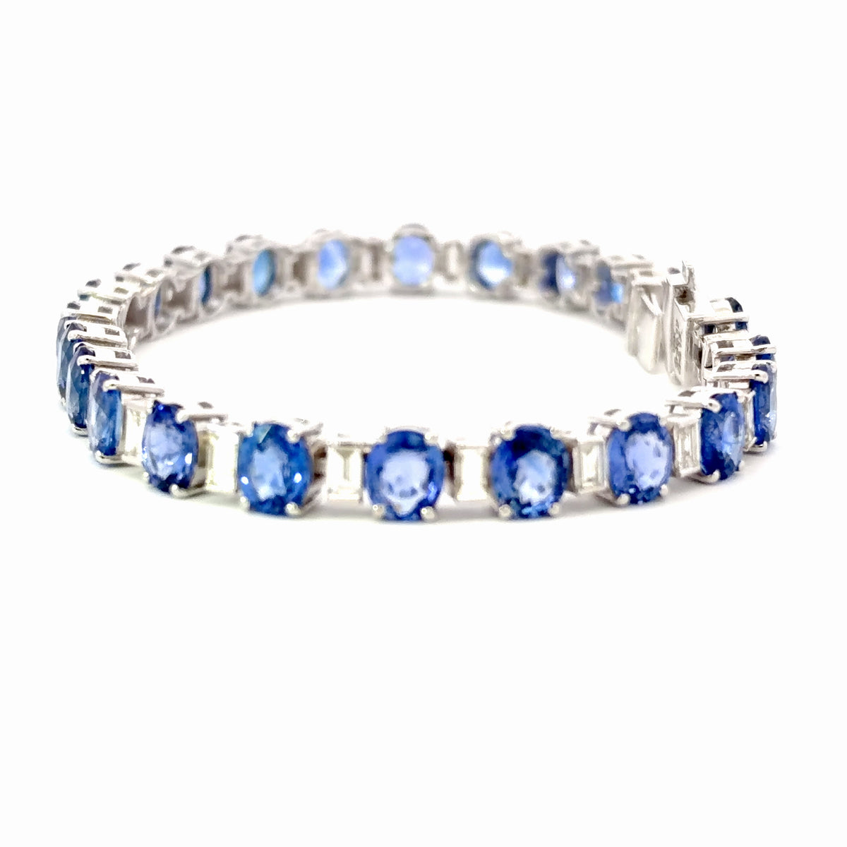 Natural Cornflower Blue Sapphire Oval Tennis Bracelet in White Gold