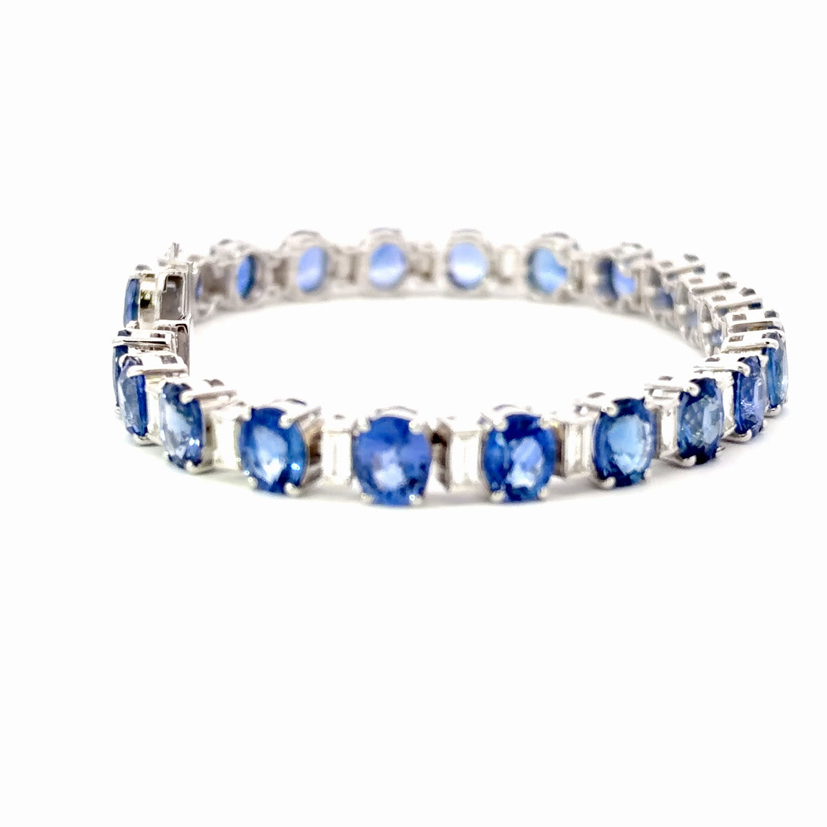 Natural Cornflower Blue Sapphire Oval Tennis Bracelet in White Gold