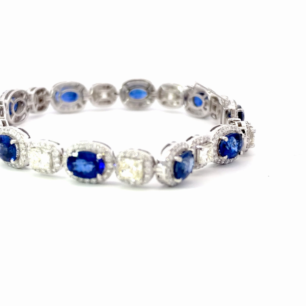 Natural Royal Blue Sapphire and Diamond Halo Chain Bracelet