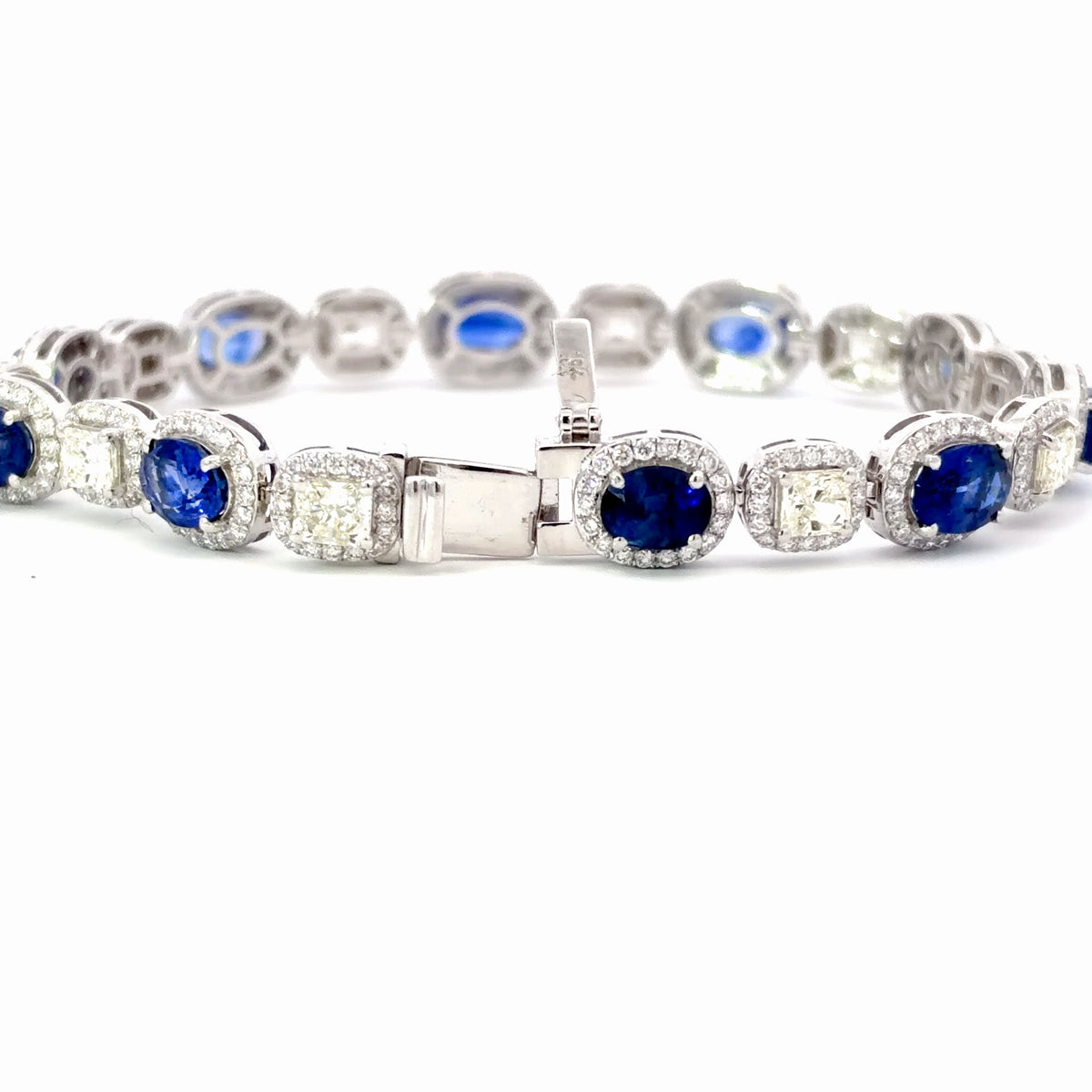 Natural Royal Blue Sapphire and Diamond Halo Chain Bracelet