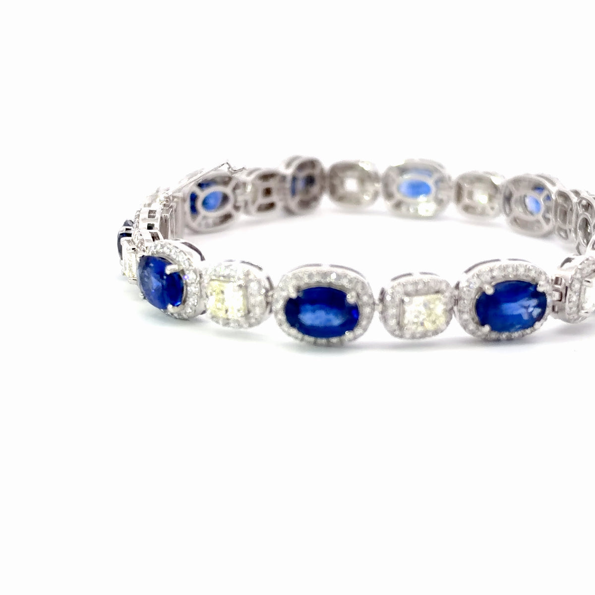 Natural Royal Blue Sapphire and Diamond Halo Chain Bracelet