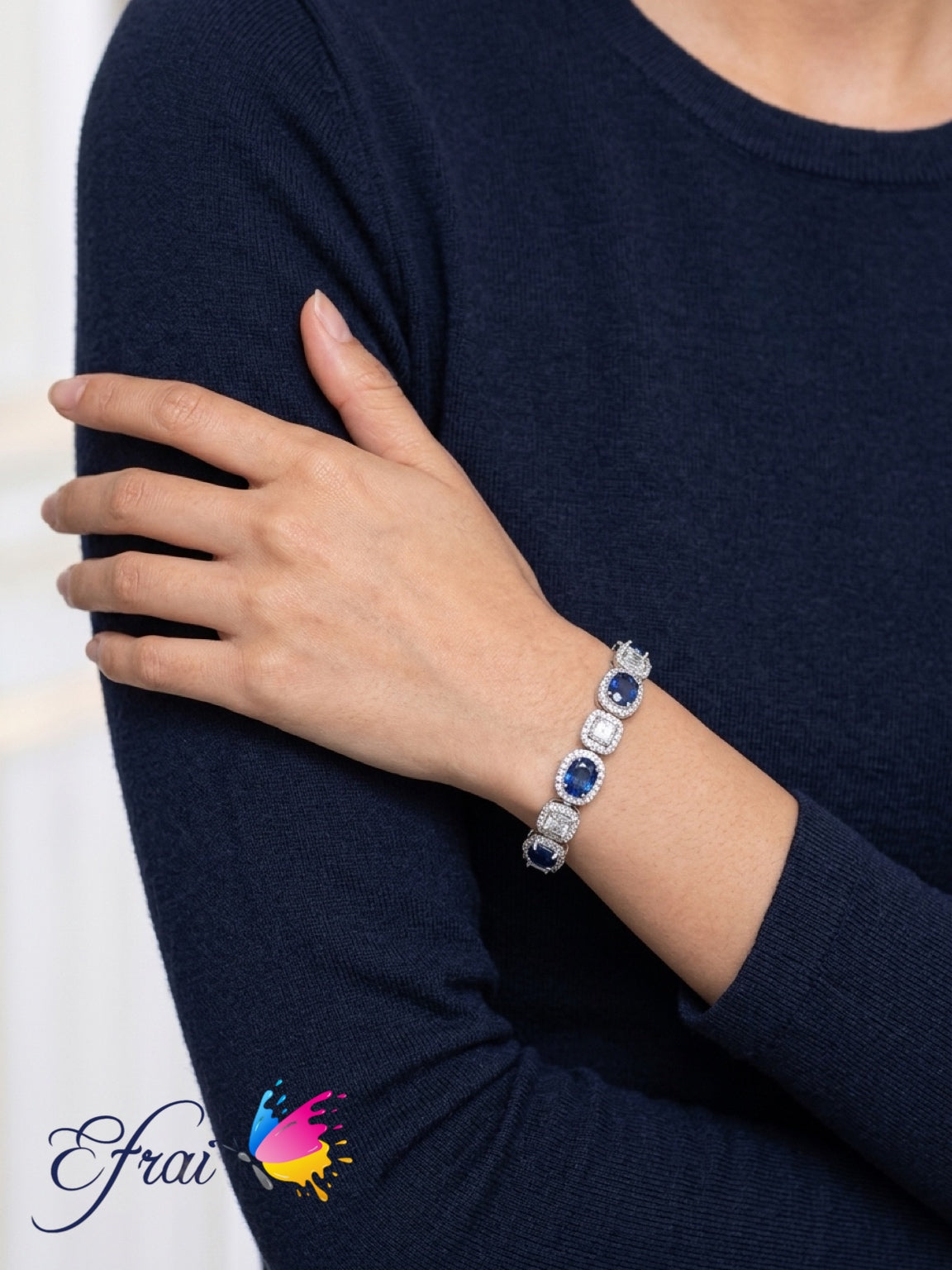 Natural Royal Blue Sapphire and Diamond Halo Chain Bracelet