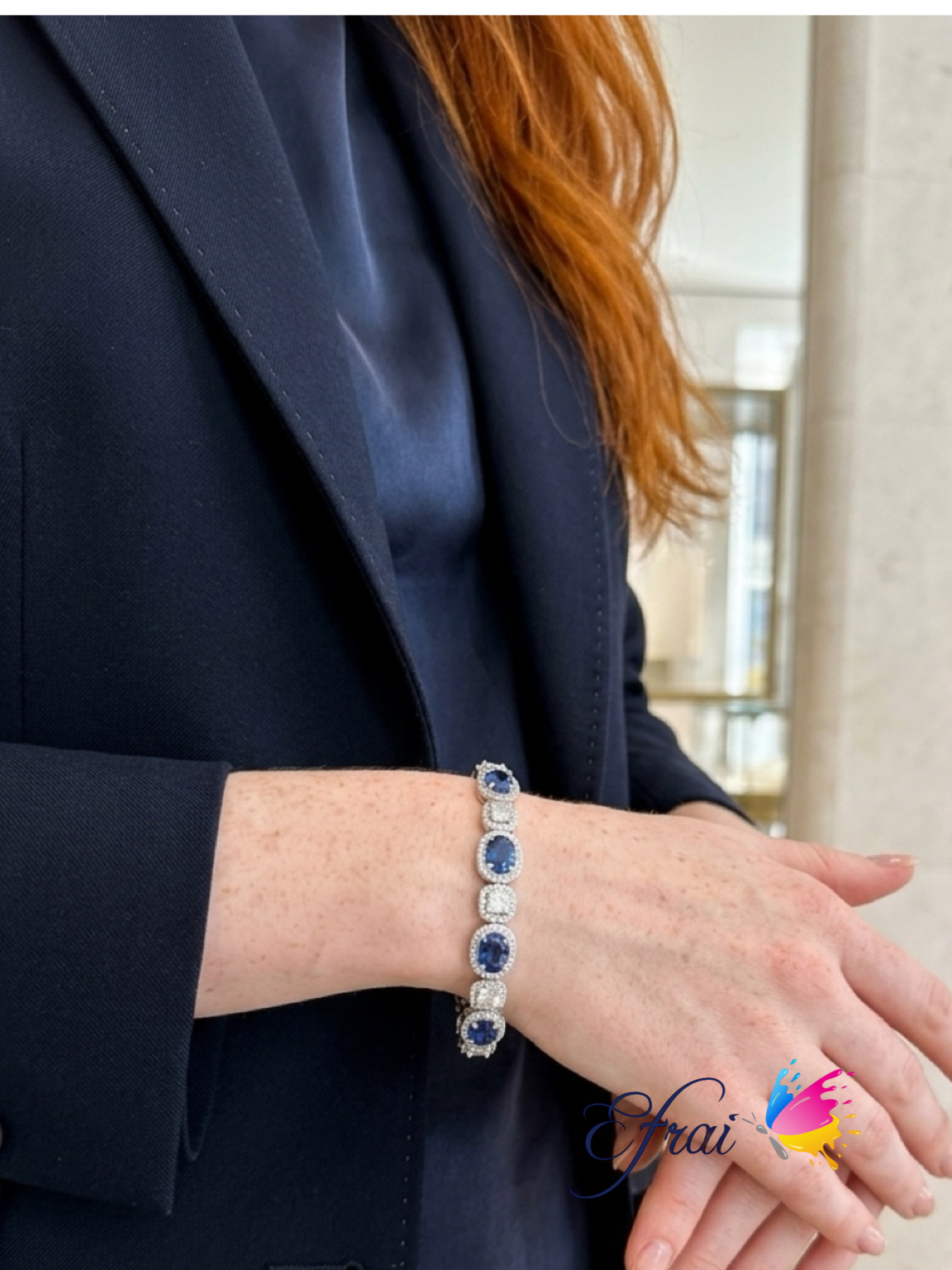 Natural Royal Blue Sapphire and Diamond Halo Chain Bracelet