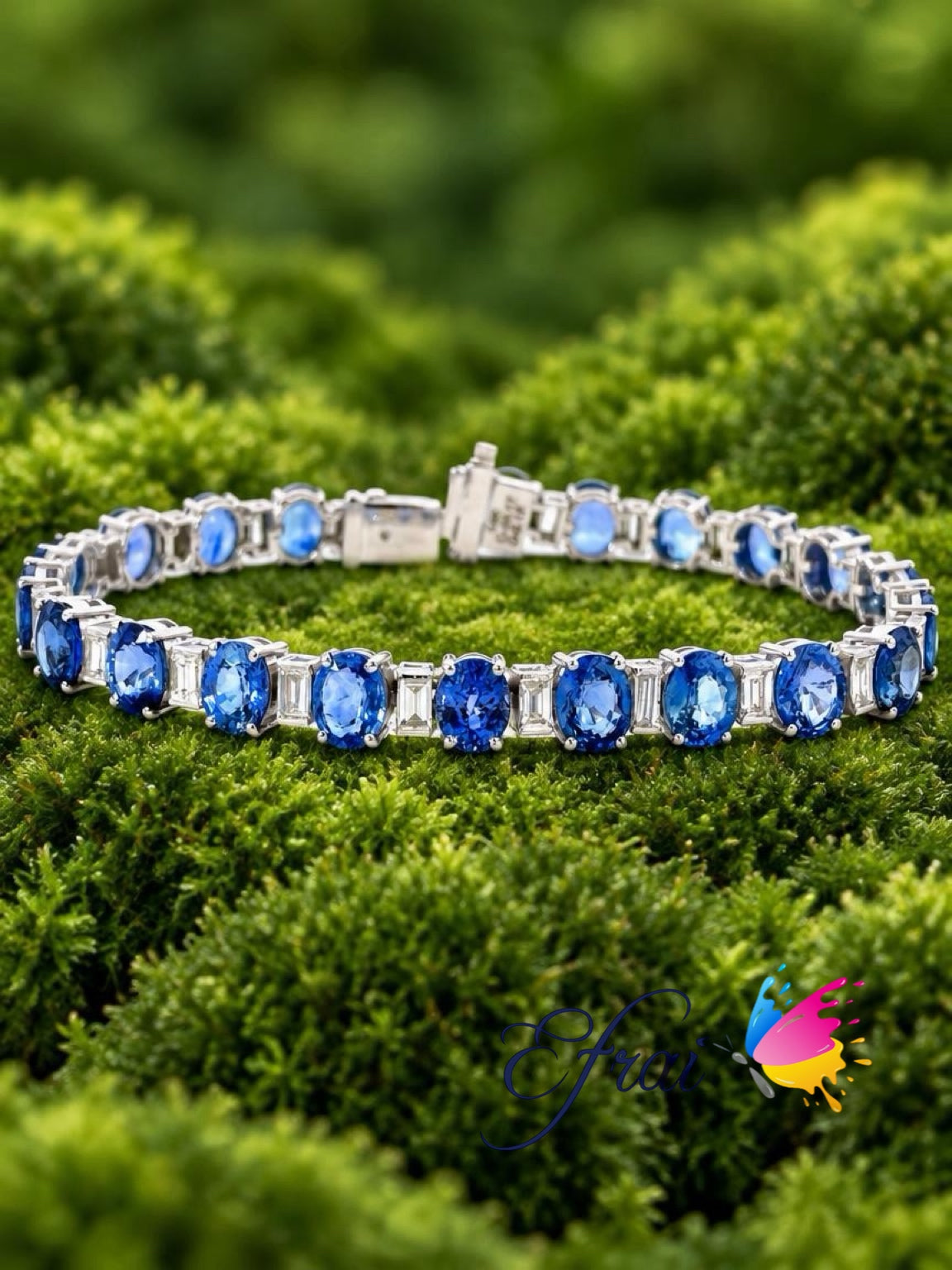 Natural Cornflower Blue Sapphire Oval Tennis Bracelet in White Gold