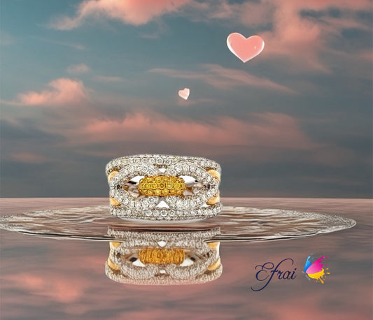 Natural Fancy Yellow Diamonds Interlocking Cocktail Ring in 18K White Gold