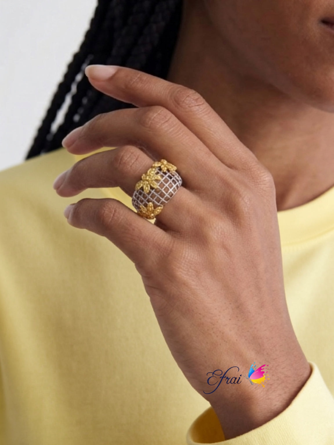 Natural Fancy Yellow diamonds flowers basket ring