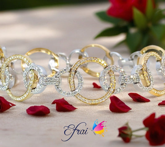 Elegant 18K white and yellow Gold circles diamonds Bracelet