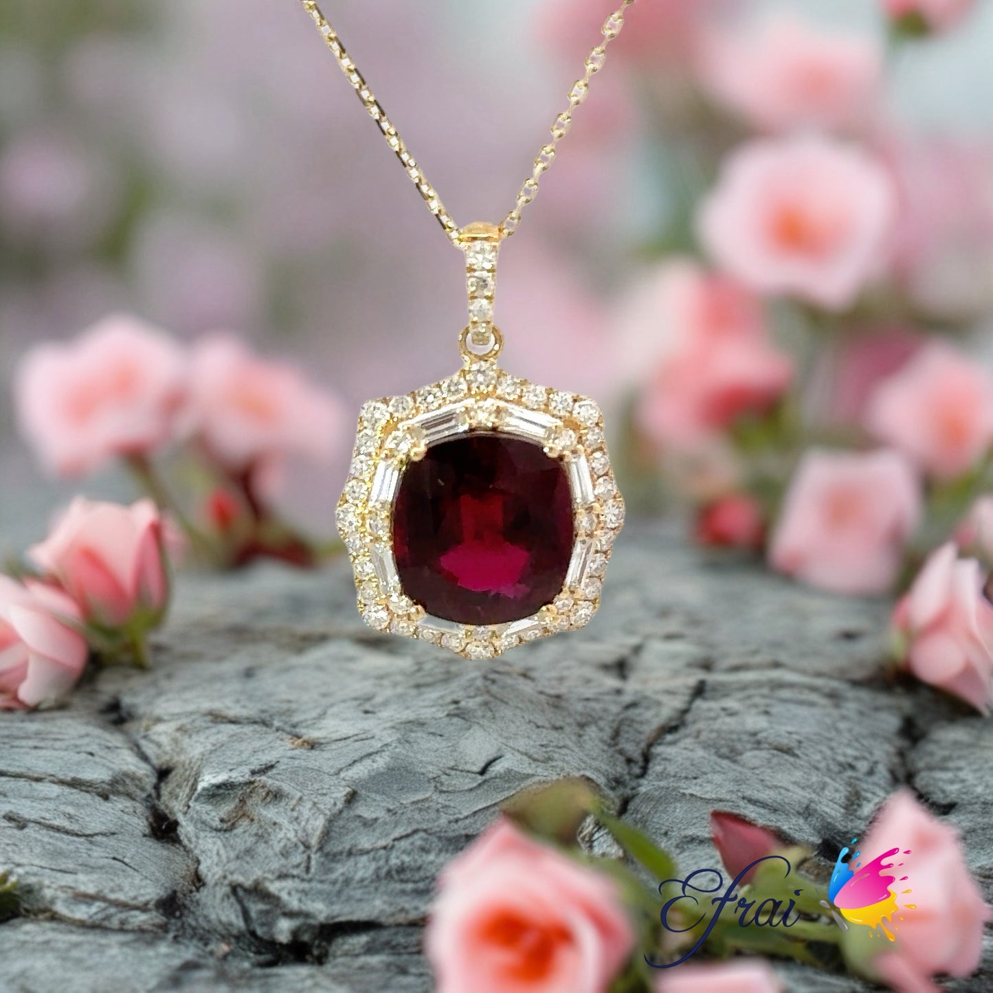 Deep burgundy tourmaline diamonds necklace