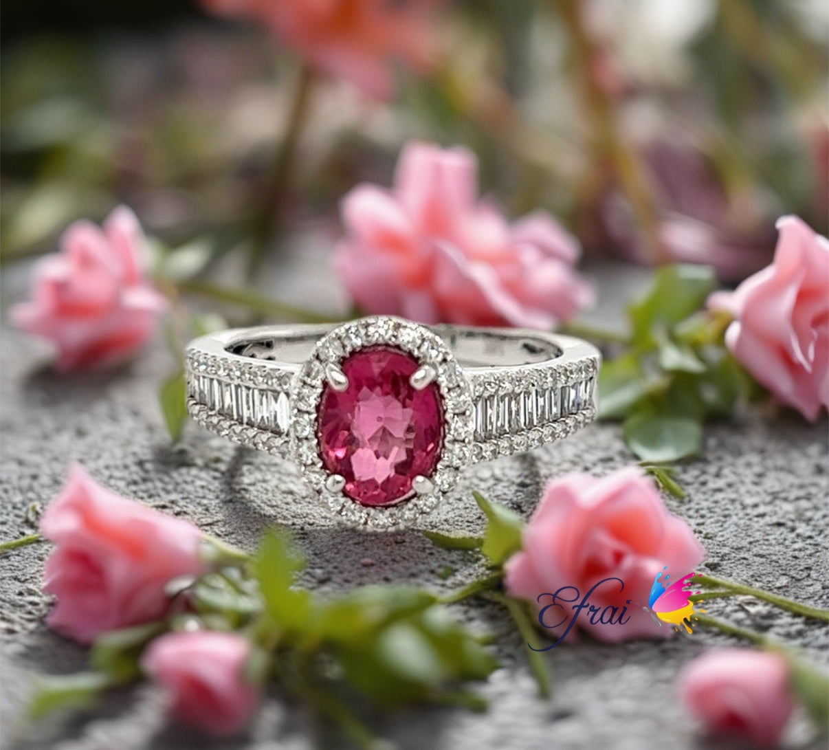 Oval pink tourmaline diamonds ring