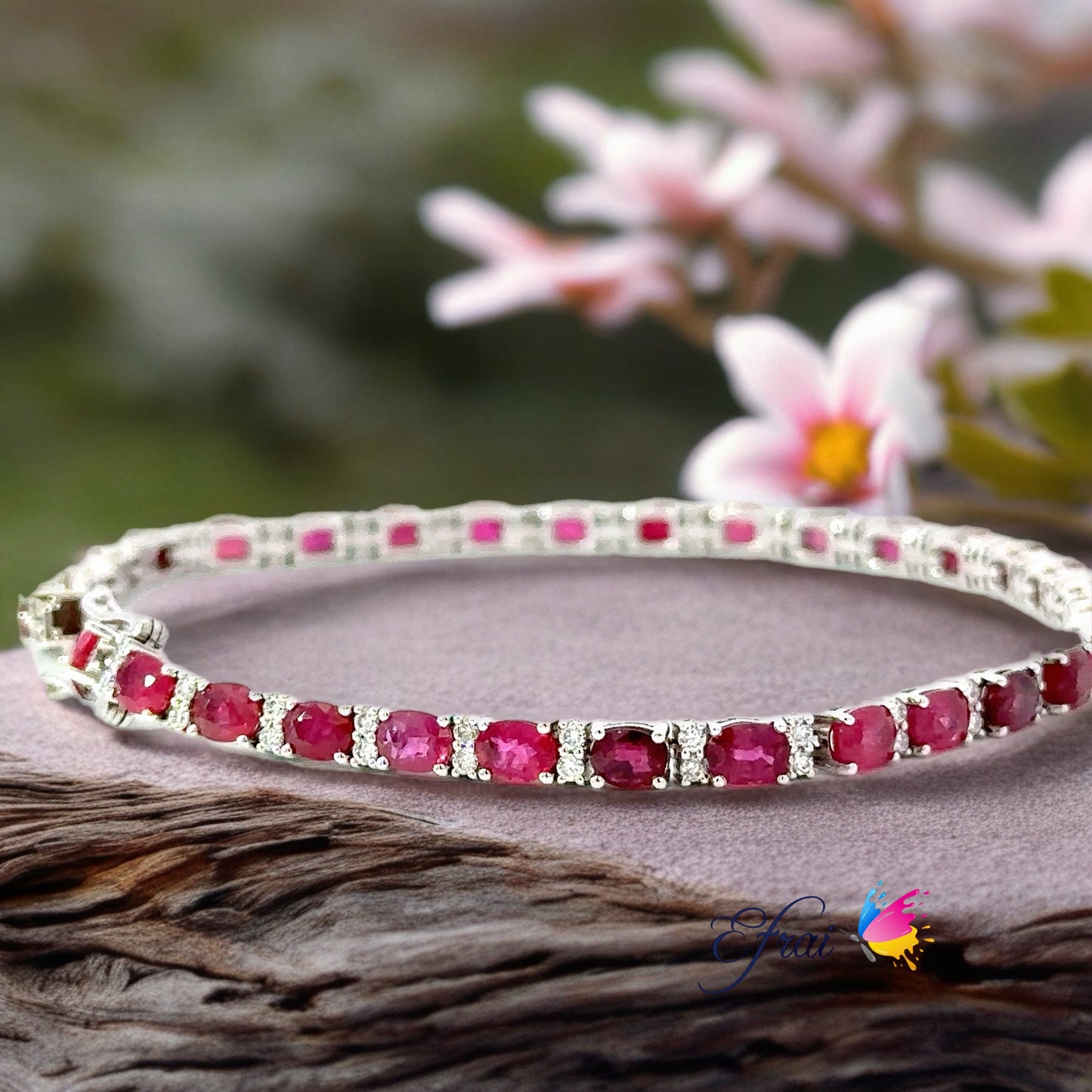 Oval rubies diamonds bracelet