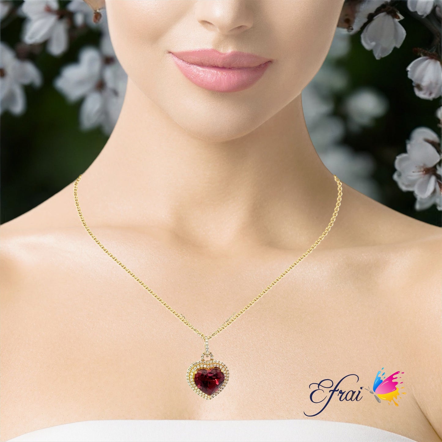Gorgeous natural vivid red garnet heart diamonds necklace