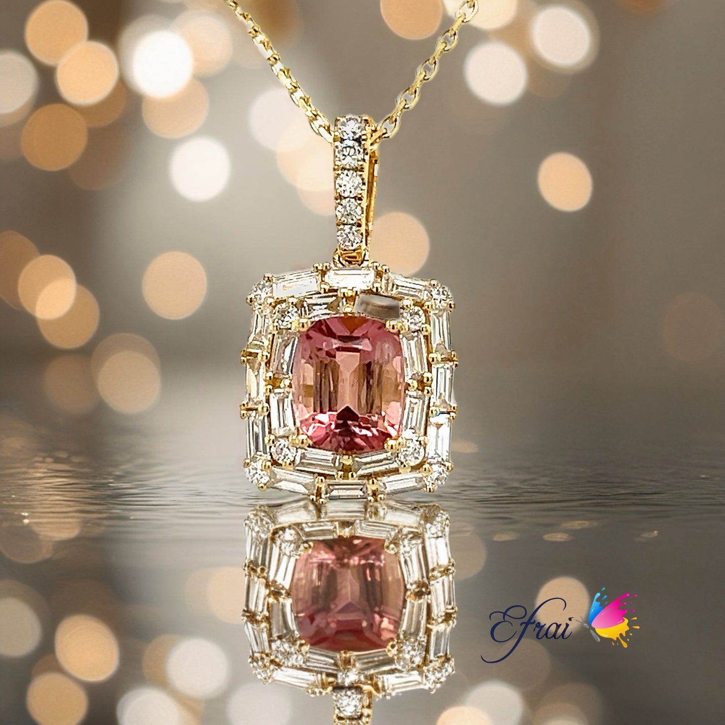 Pink tourmaline and diamonds necklace
