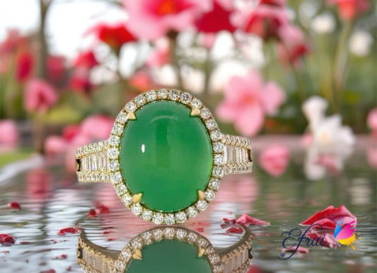 Natural cabochon emerald and diamonds ring