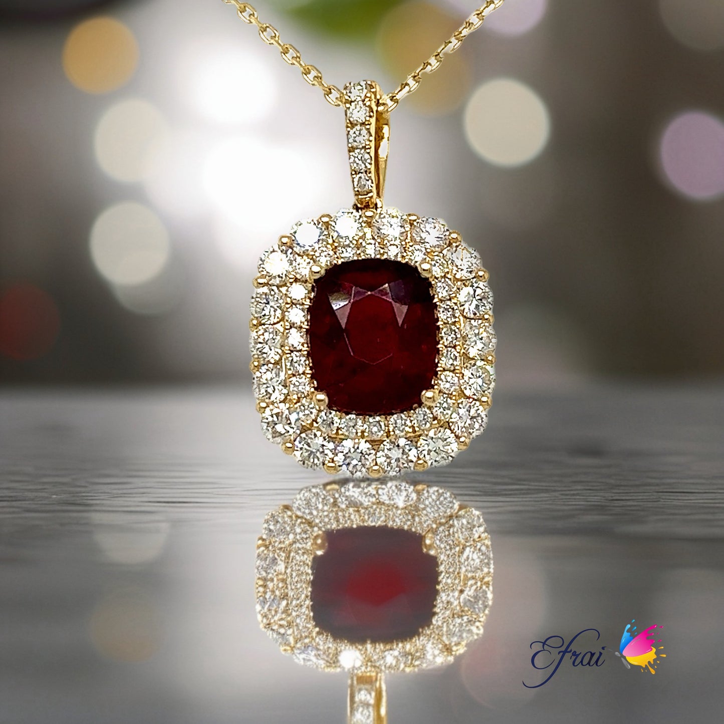 Rubelite and diamonds necklace