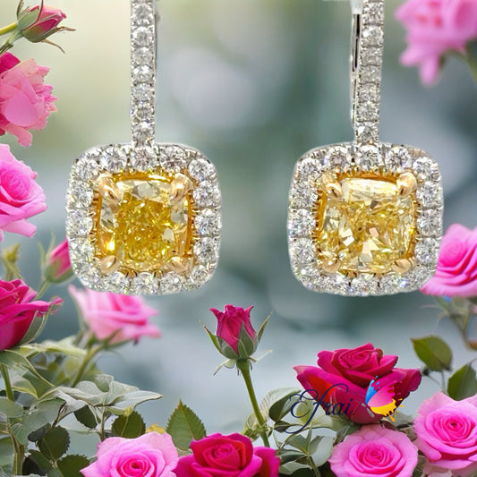 Natural GIA Fancy Yellow Diamond Drop Earrings in White Gold