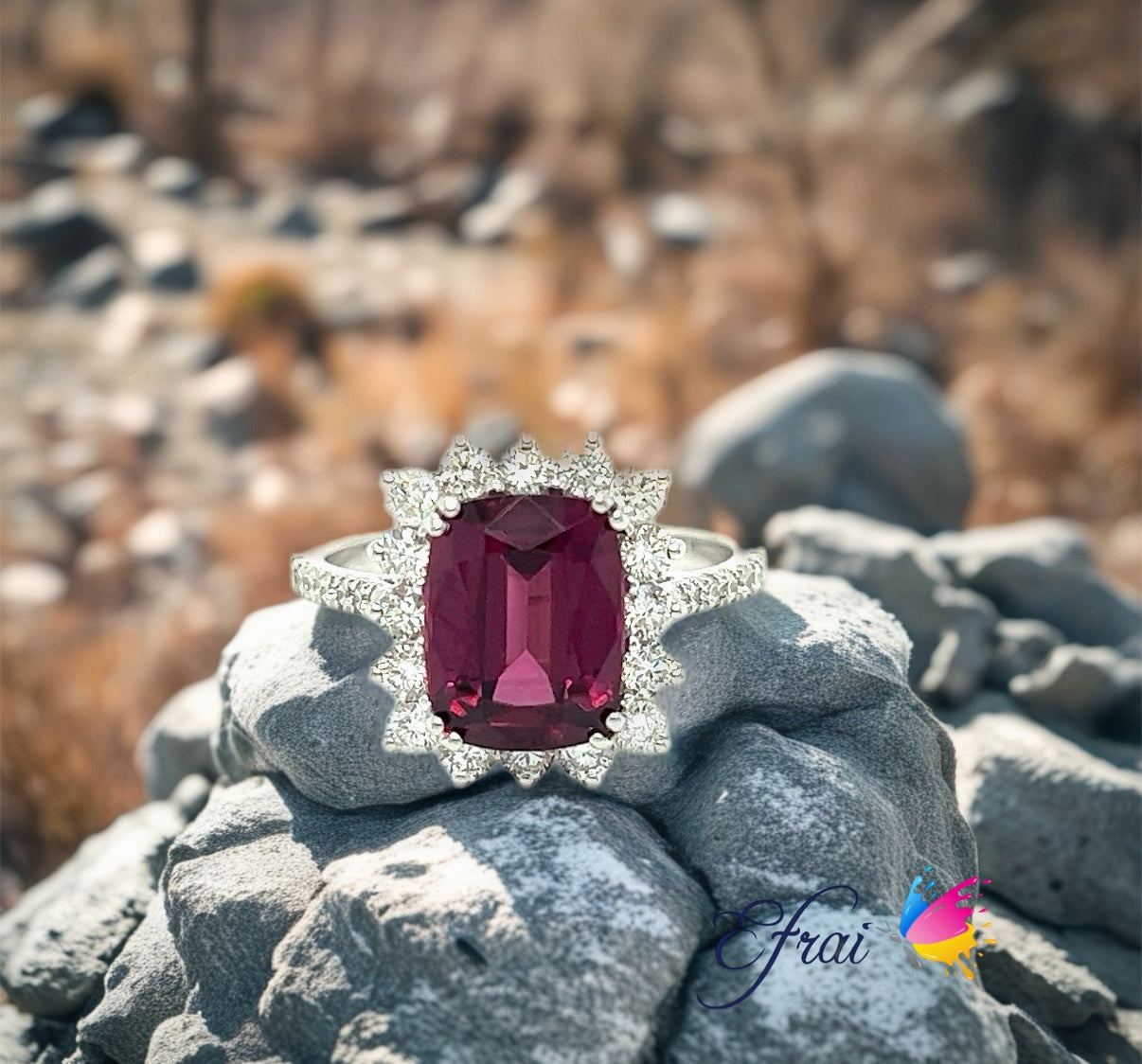 Deep red garnet and diamonds ring