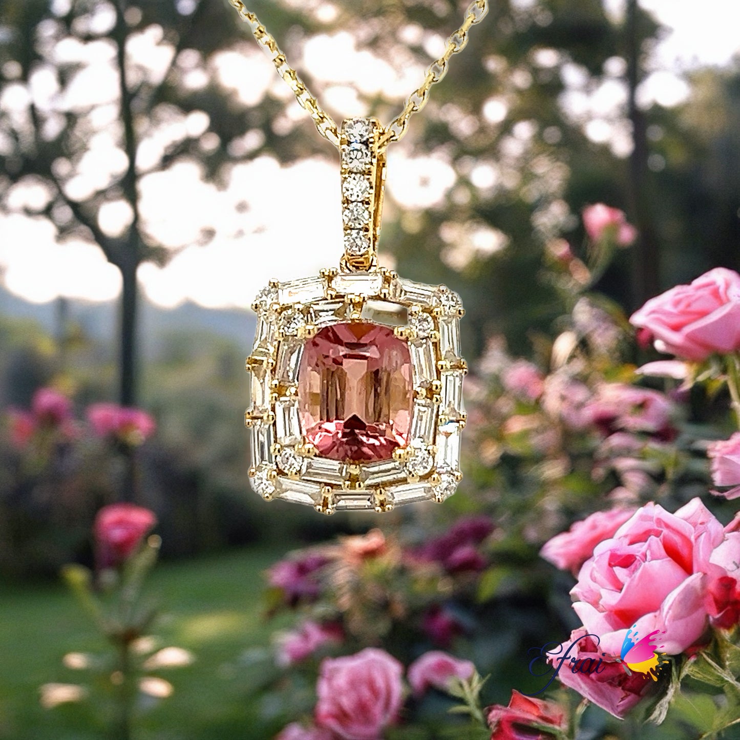 Pink tourmaline and diamonds necklace