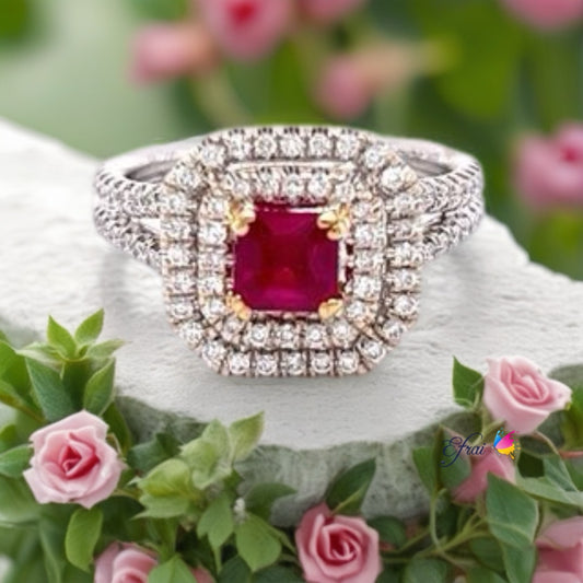 Bright red ruby and diamonds ring