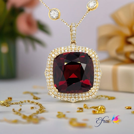 Natural Red Garnet and diamonds necklace