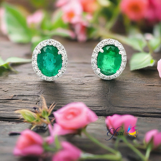 Deep green emerlds and diamonds earrings