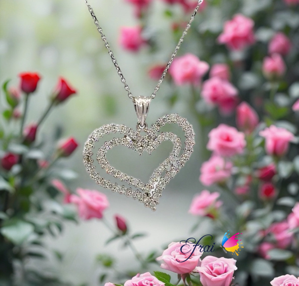 Double diamonds heart necklace