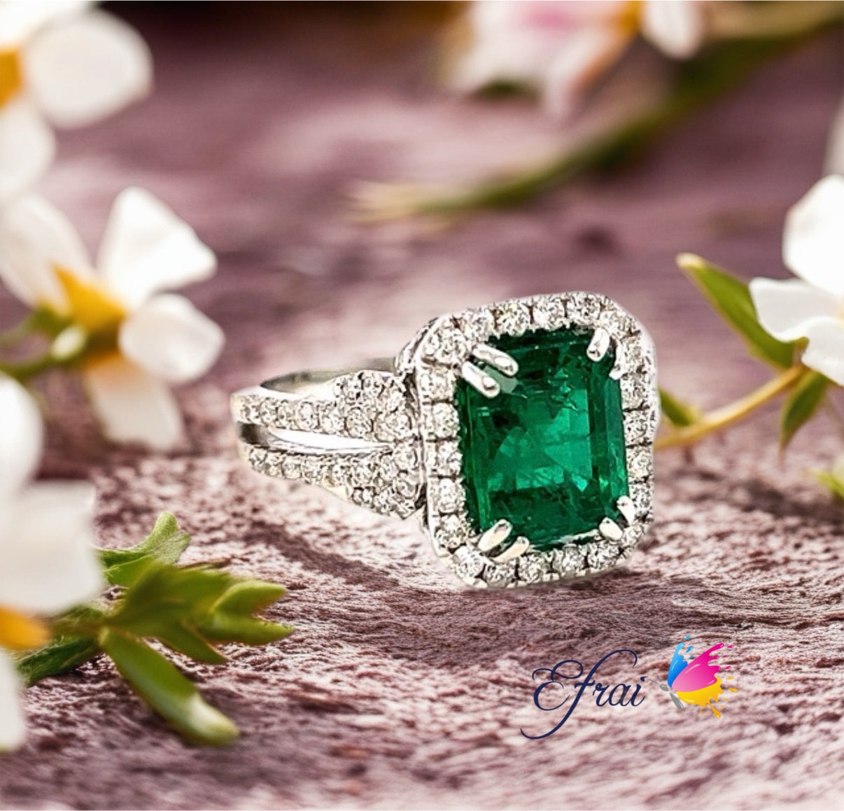 EC Gia certified Emerald diamonds ring