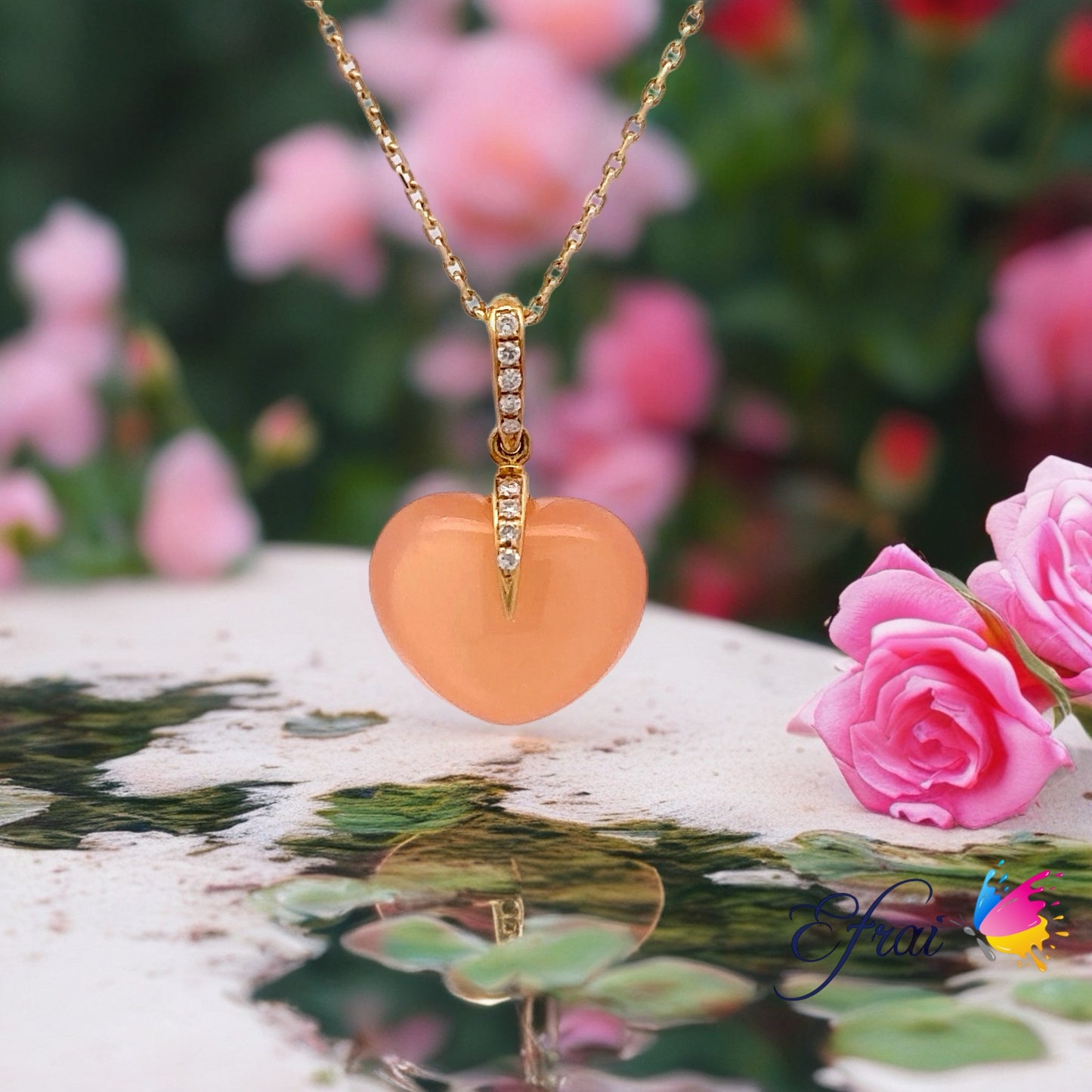 Heart moonstone diamonds necklace