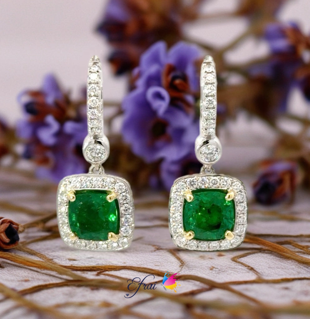 GIA cert Gorgeous natural emeralds and diamonds earrings