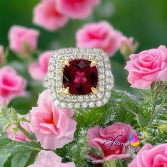 Vermillion red garnet diamonds ring