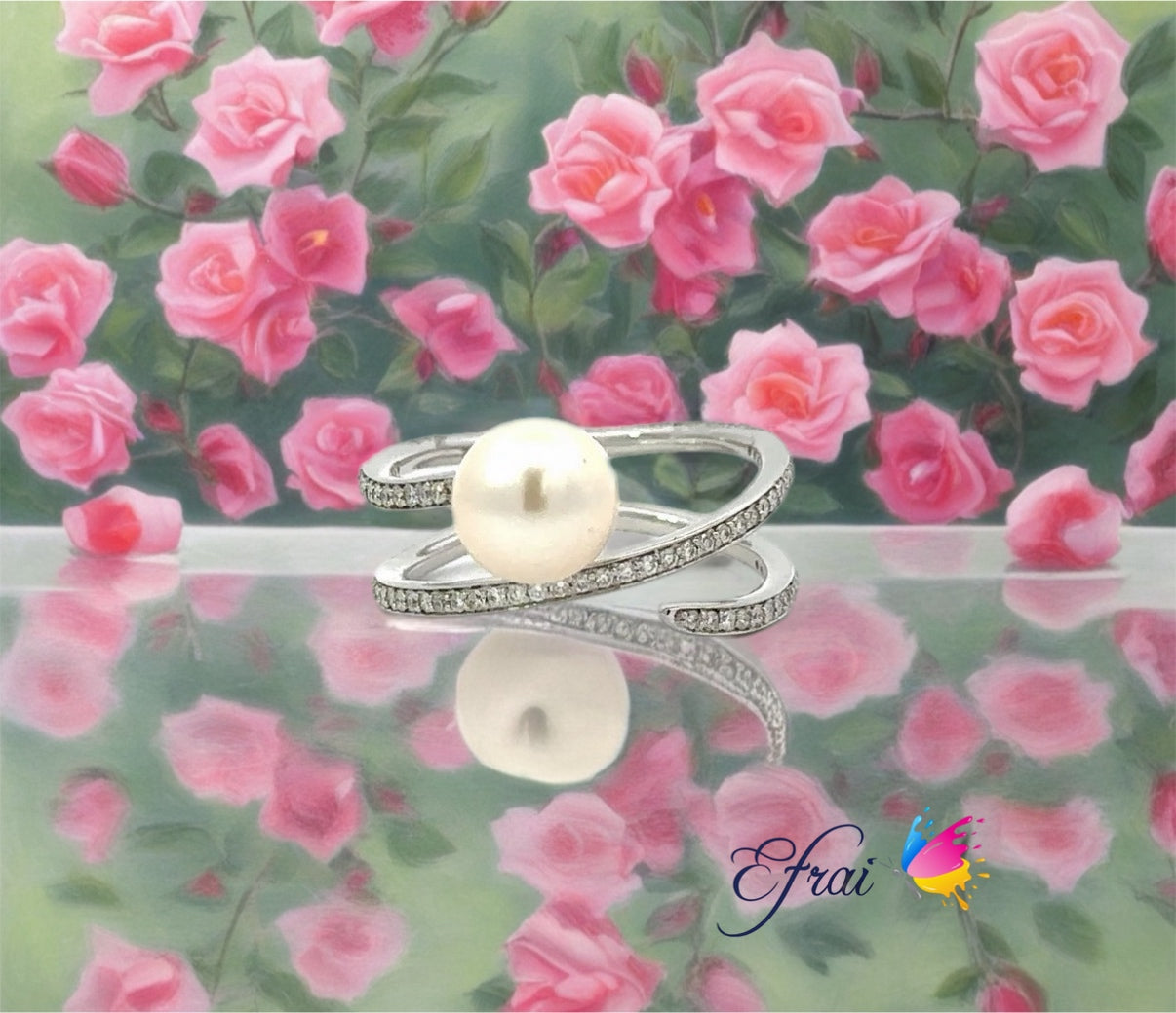 Natural pearl and diamonds ring