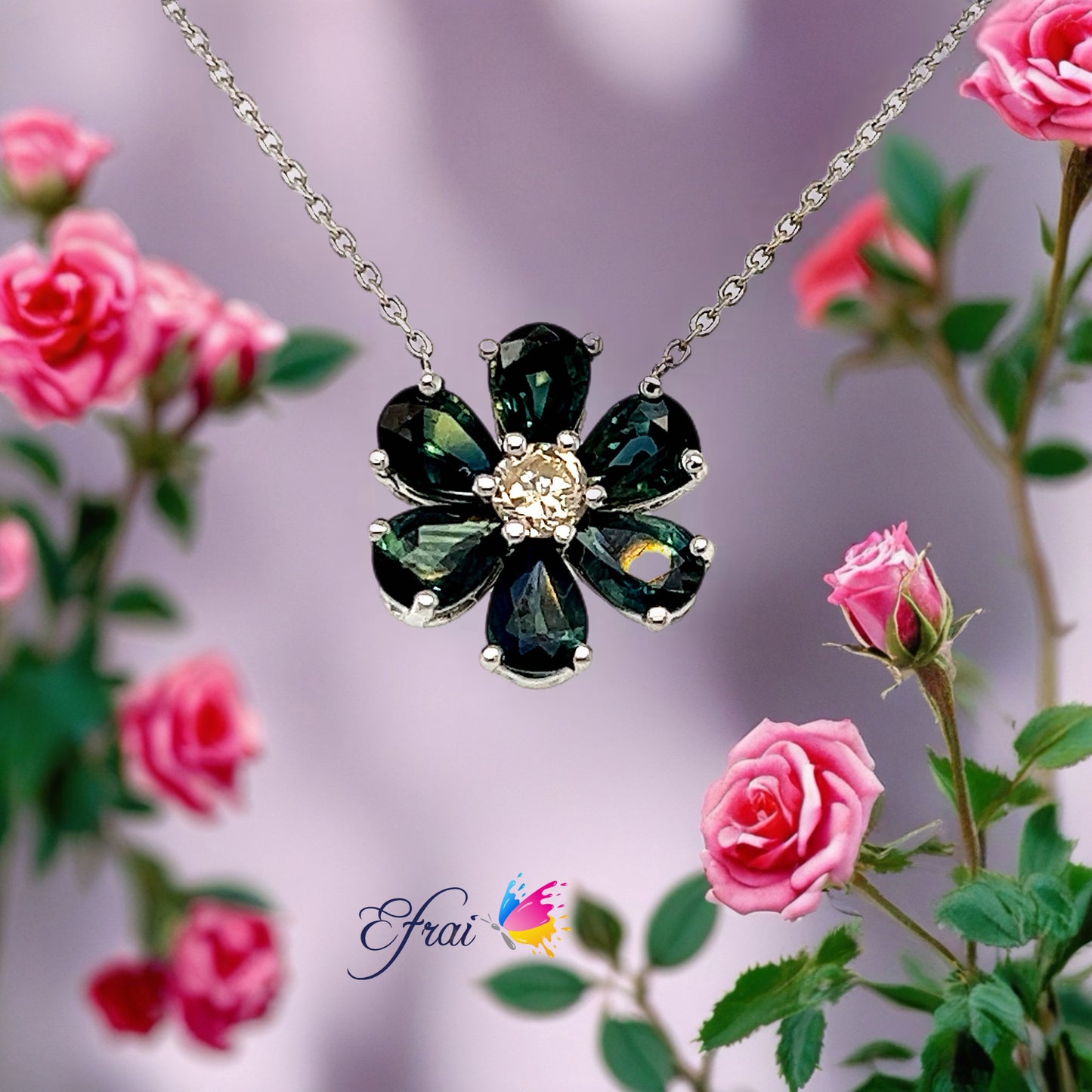 Sapphire flower diamond necklace