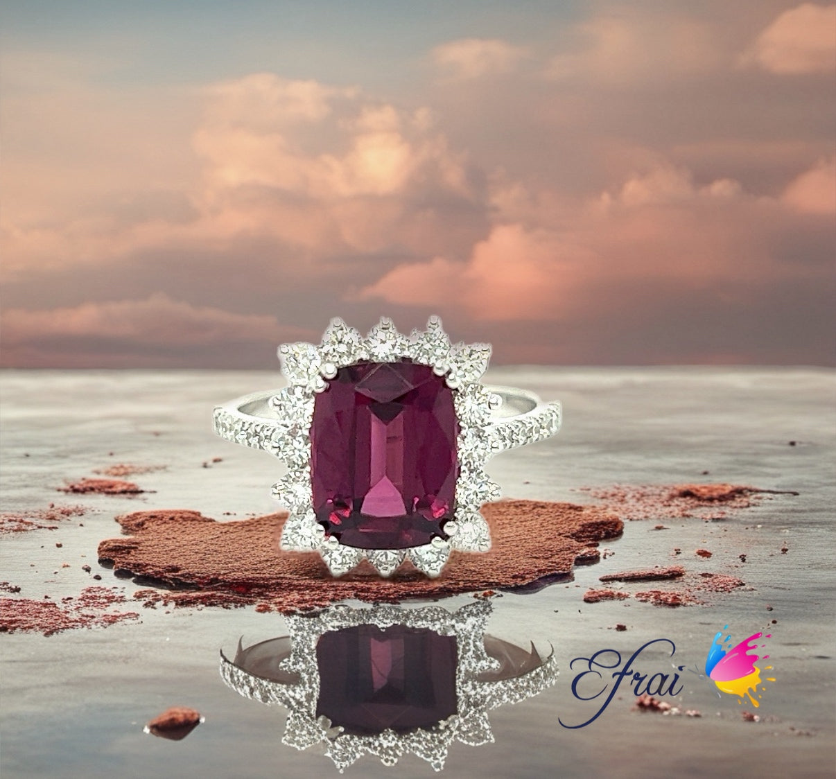 Deep red garnet and diamonds ring