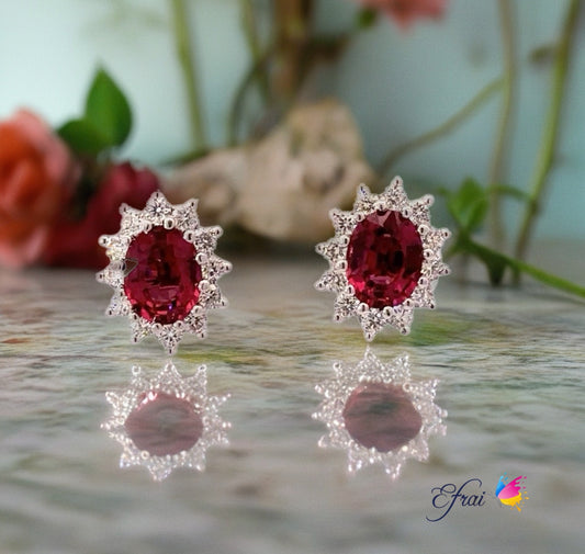 Gorgeous natural Malaya Garnet and diamonds earrings