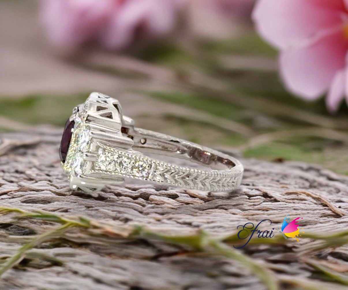 Natural deep burgundy spinel and diamonds ring