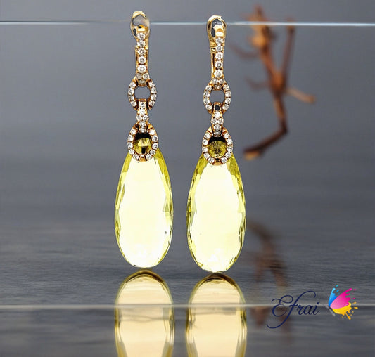 Lemon qtz briolet diamonds earrings