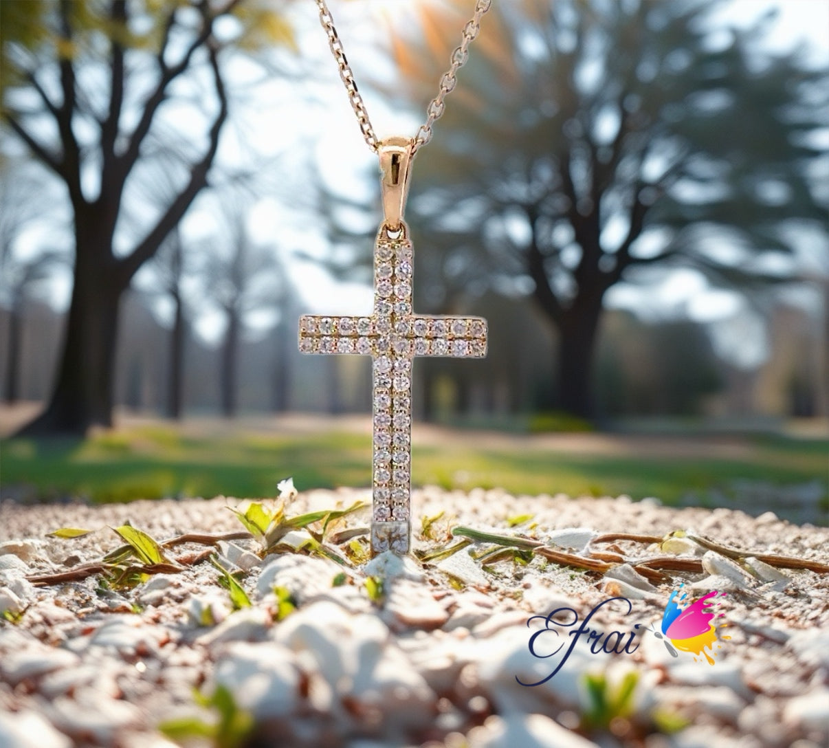 Double diamonds lines cross necklace
