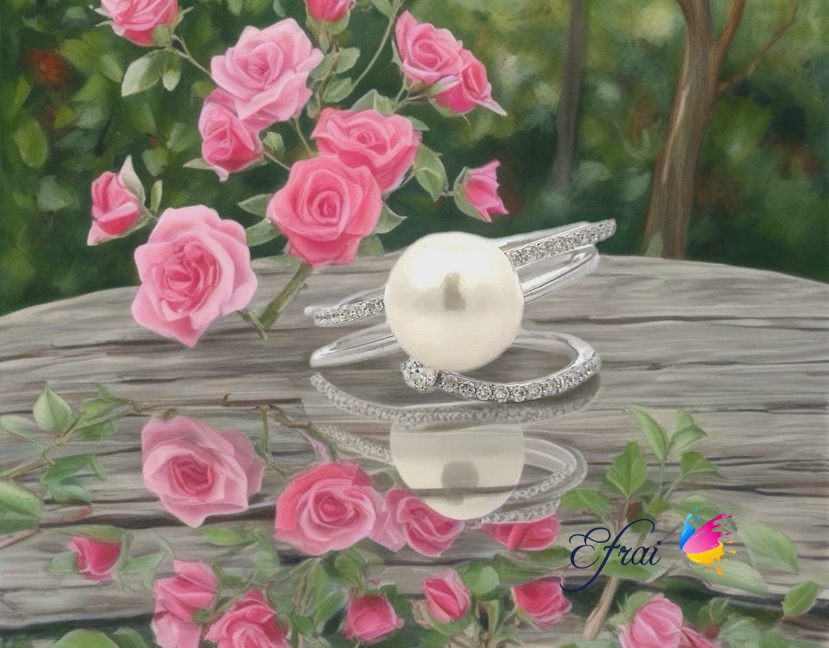 Gorgeous natural pearl and diamonds ring