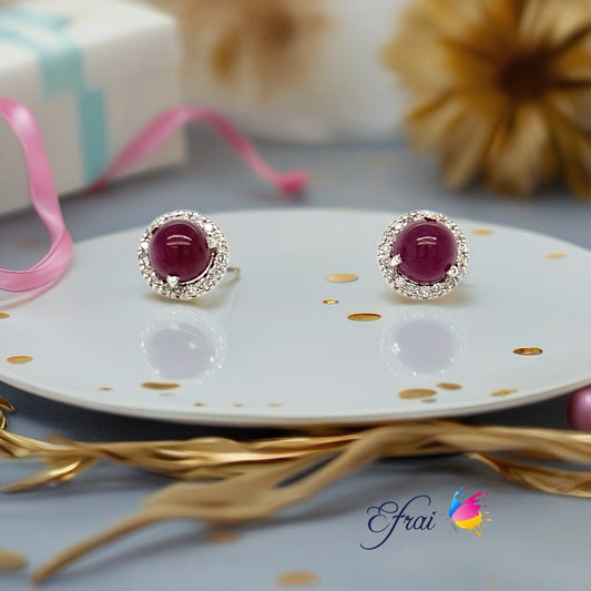 Cabochon ruby and diamonds earrings