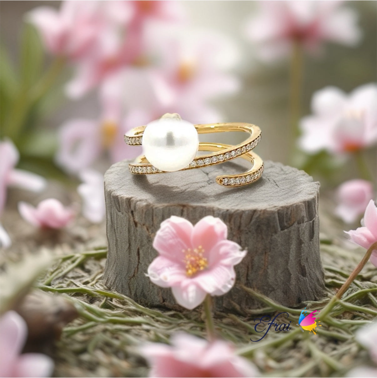 Natural pearl and diamonds ring