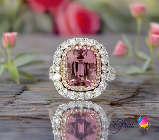Deep pink tourmaline diamonds ring