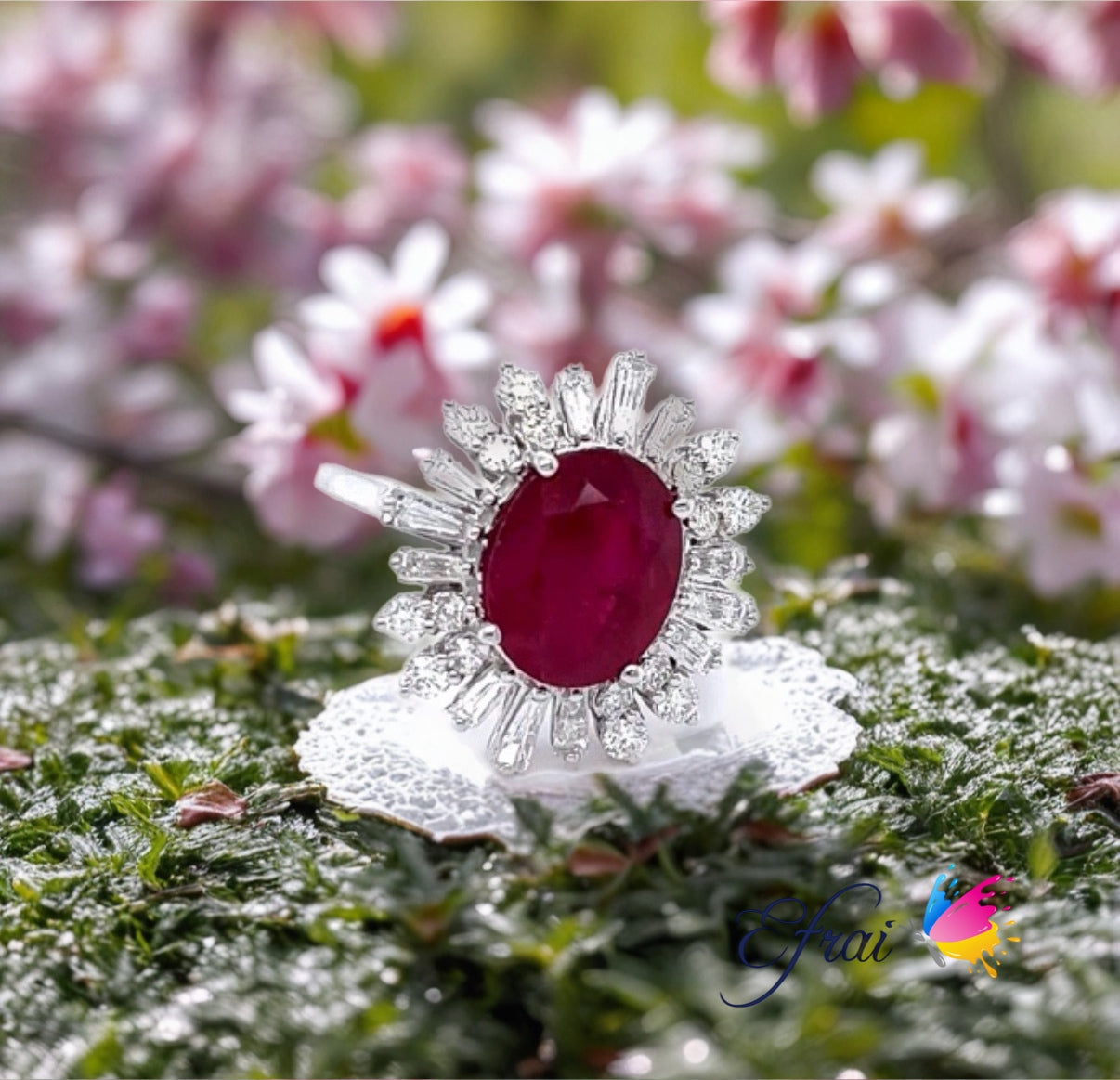 GIA Natural Ruby and diamonds ring