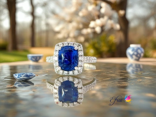 GIA certified Natural Ceylon sapphire and diamonds ring