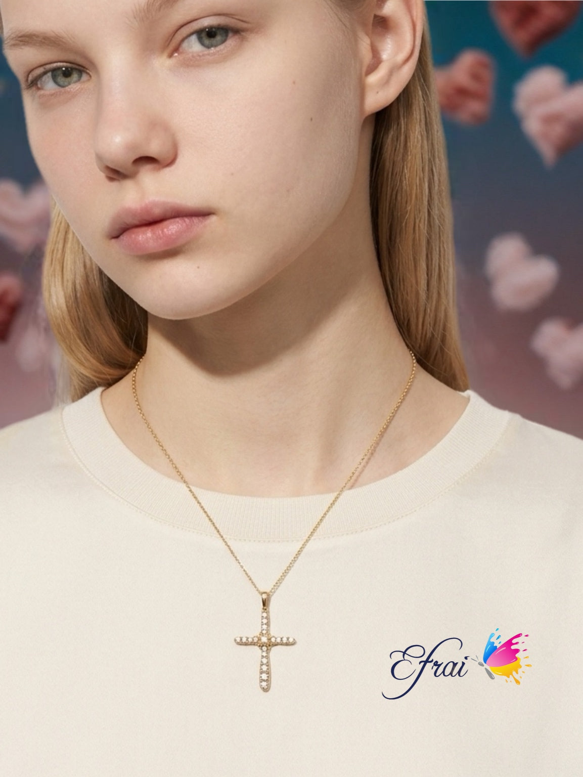 Modern design diamonds Cross necklace