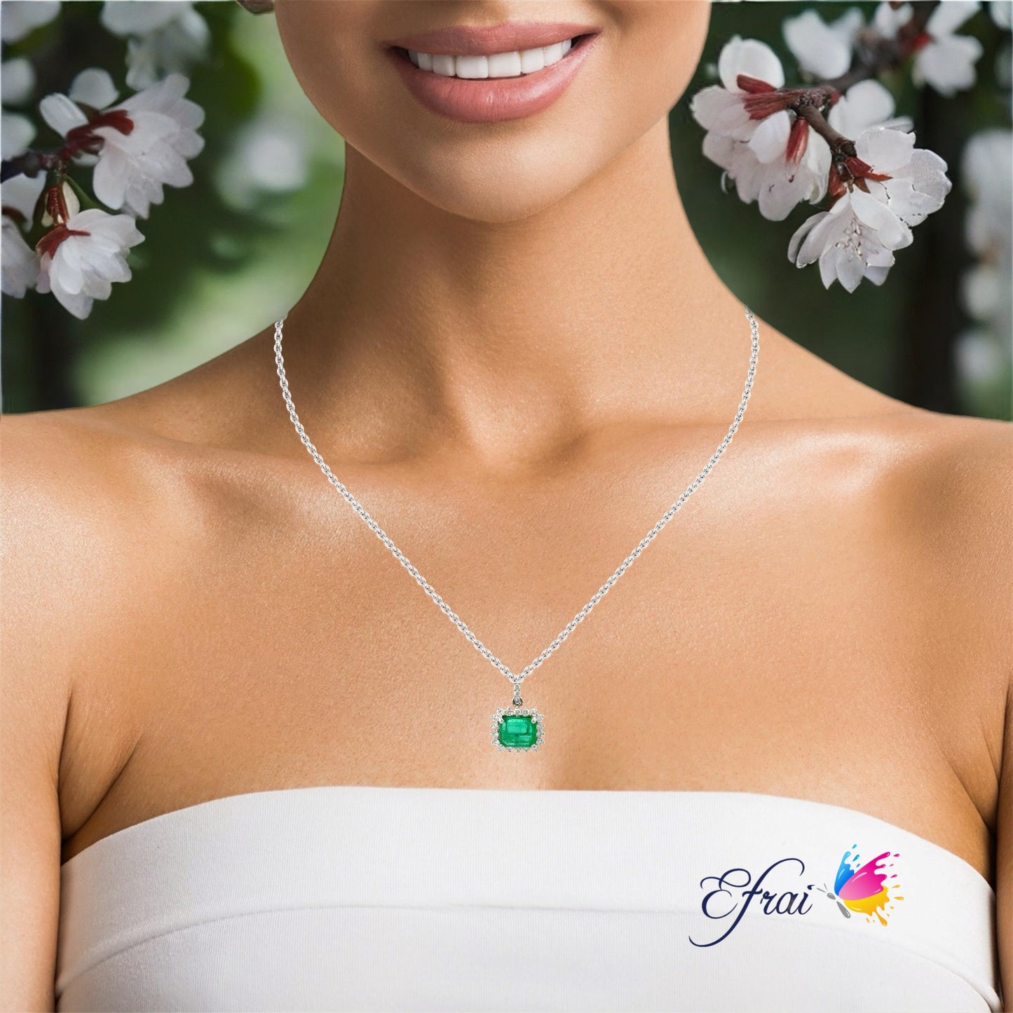 Natural Colombian emerald and diamonds necklace