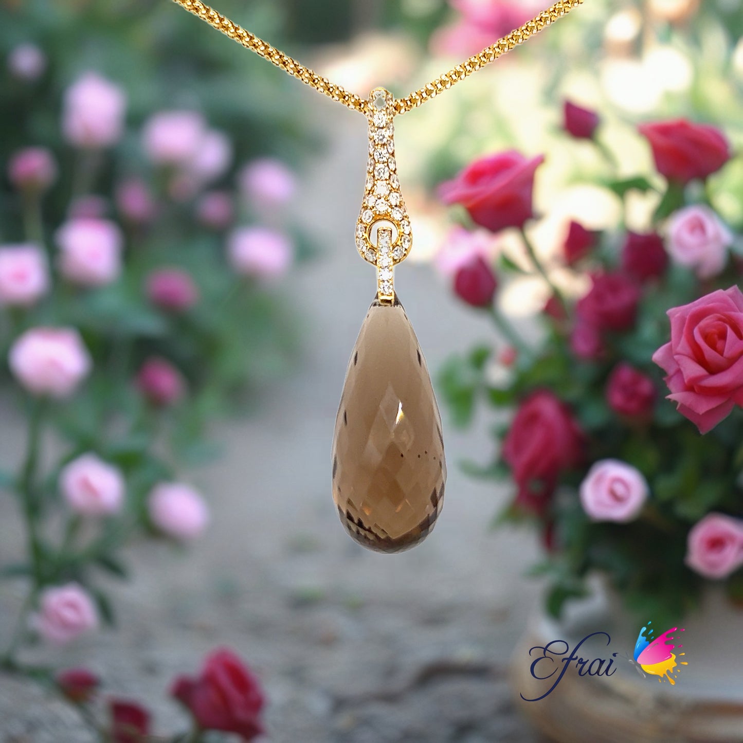 Smoky briolet and diamonds necklace