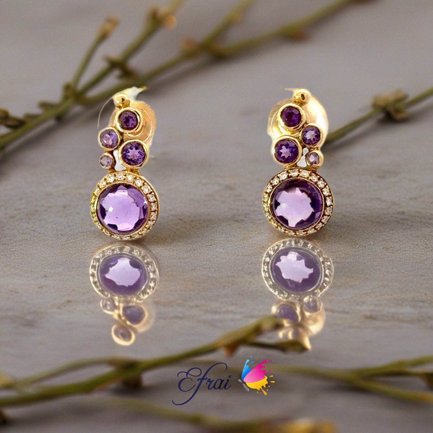Natural amethyst and diamonds earrings