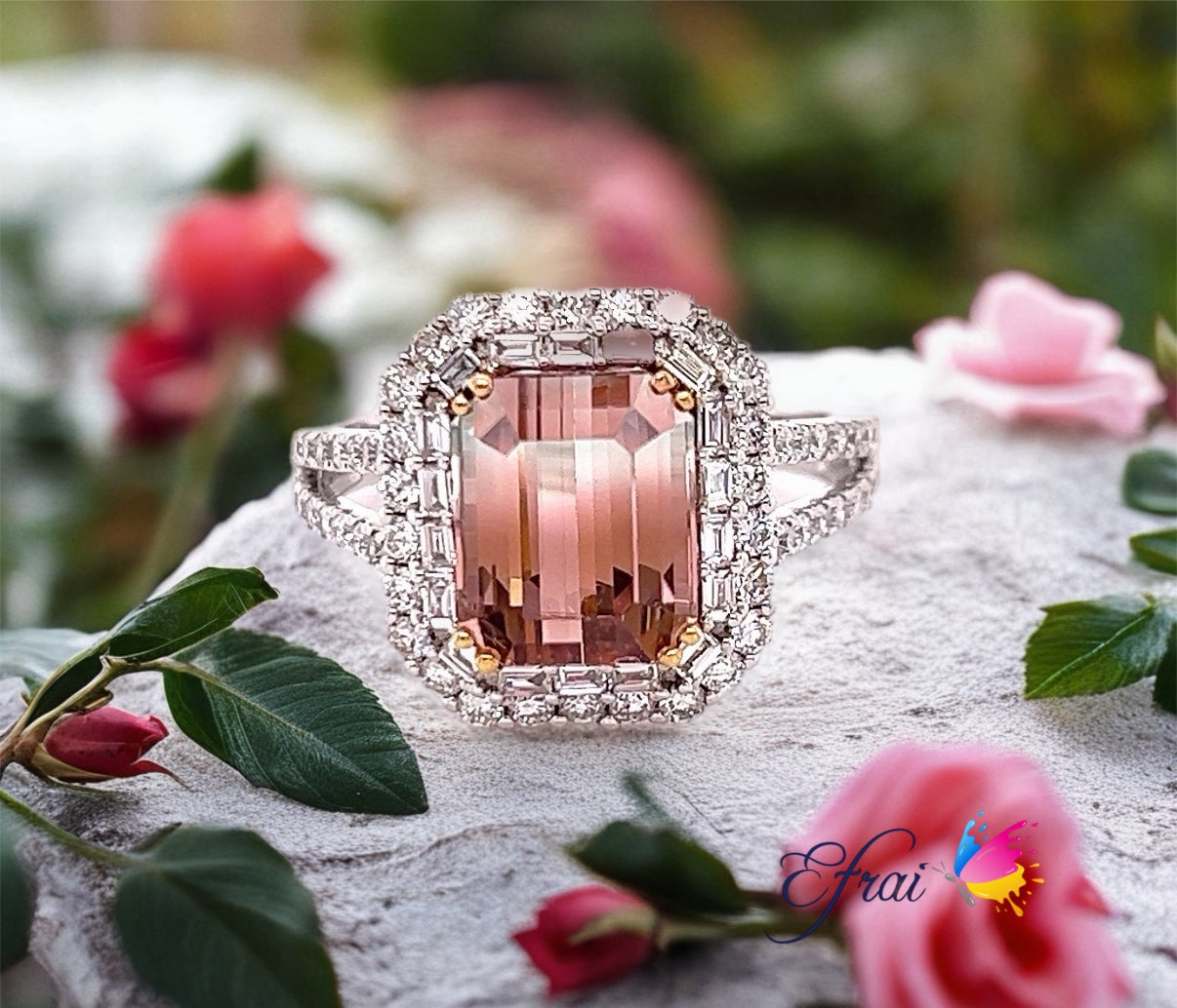 Bicolor EC tourmaline diamonds ring