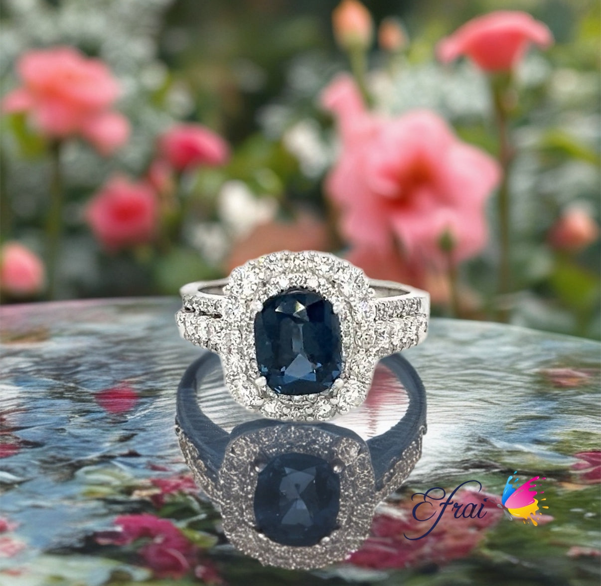 Deep blue spinel and diamonds ring